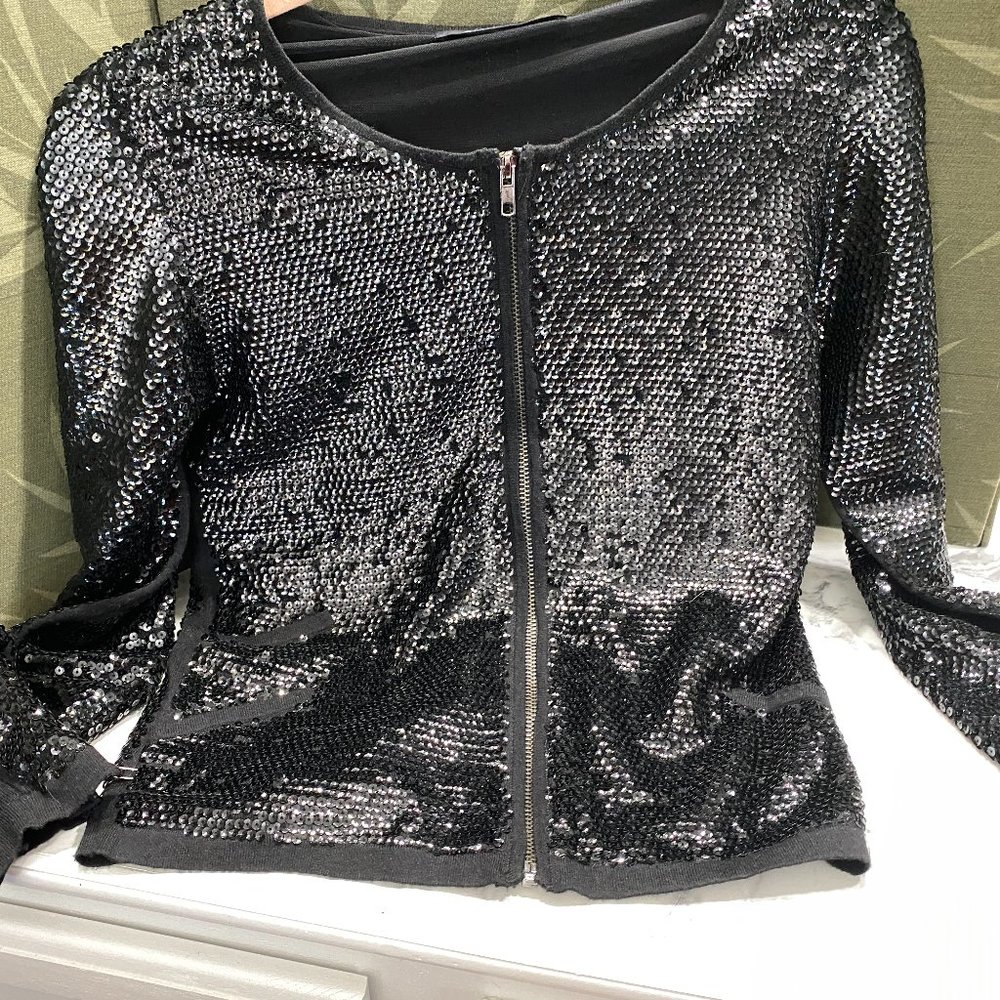 Lk New WOT~Black Olivaceous sequin zip up jacket ~Med